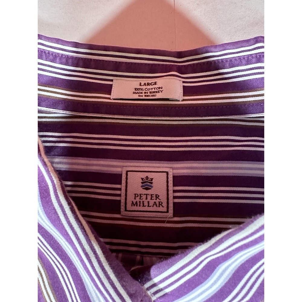 Peter Millar Dress Shirt Adult Large Purple White Striped Formal Quality Men's - Picture 4 of 14